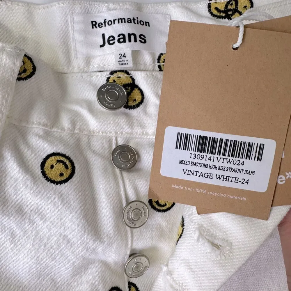 NEW Reformation Mixed Emotions High Rise Straight Jeans Vintage White Size 24 - Picture 10 of 12